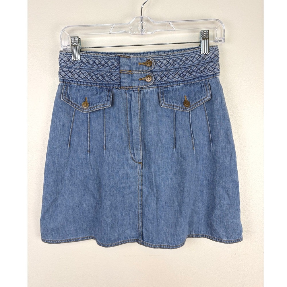 Free People Braided Baby Denim Mini Skirt Size 4 Hemp Cotton High Rise